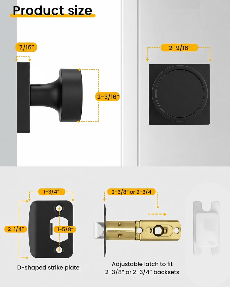 Goldenwarm Matte Black Door Knobs Passage, Closet Door Knob Zinc Alloy, Contemporary Black Interior Door Knobs for Hallway, 1 Pack
