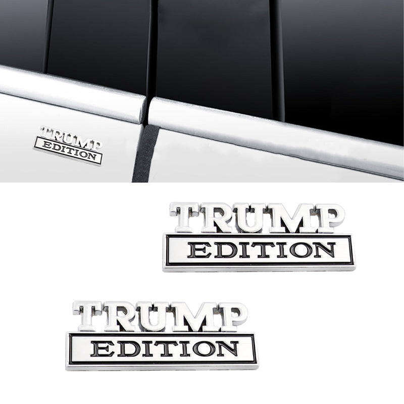 2 Pcs Trump Edition Emblem Car Metal Badge 3D Decal Sticker Fit for F150 F250 F350 Silverdo 1500 2500 Sierra GMC Chevy Car Truck SUV (Silver Black), CR2TP Trump 3.2'' x 1.85'' Silver Black