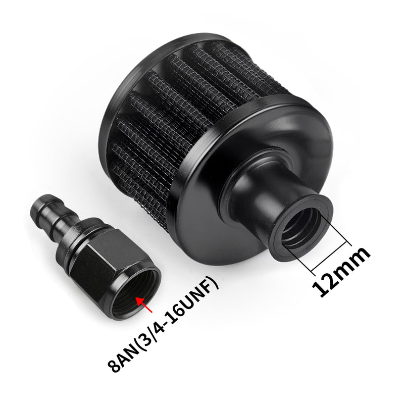 12mm Fuel Cell Breather/Vent Air Filter 8AN Female Fitting Kit Straight