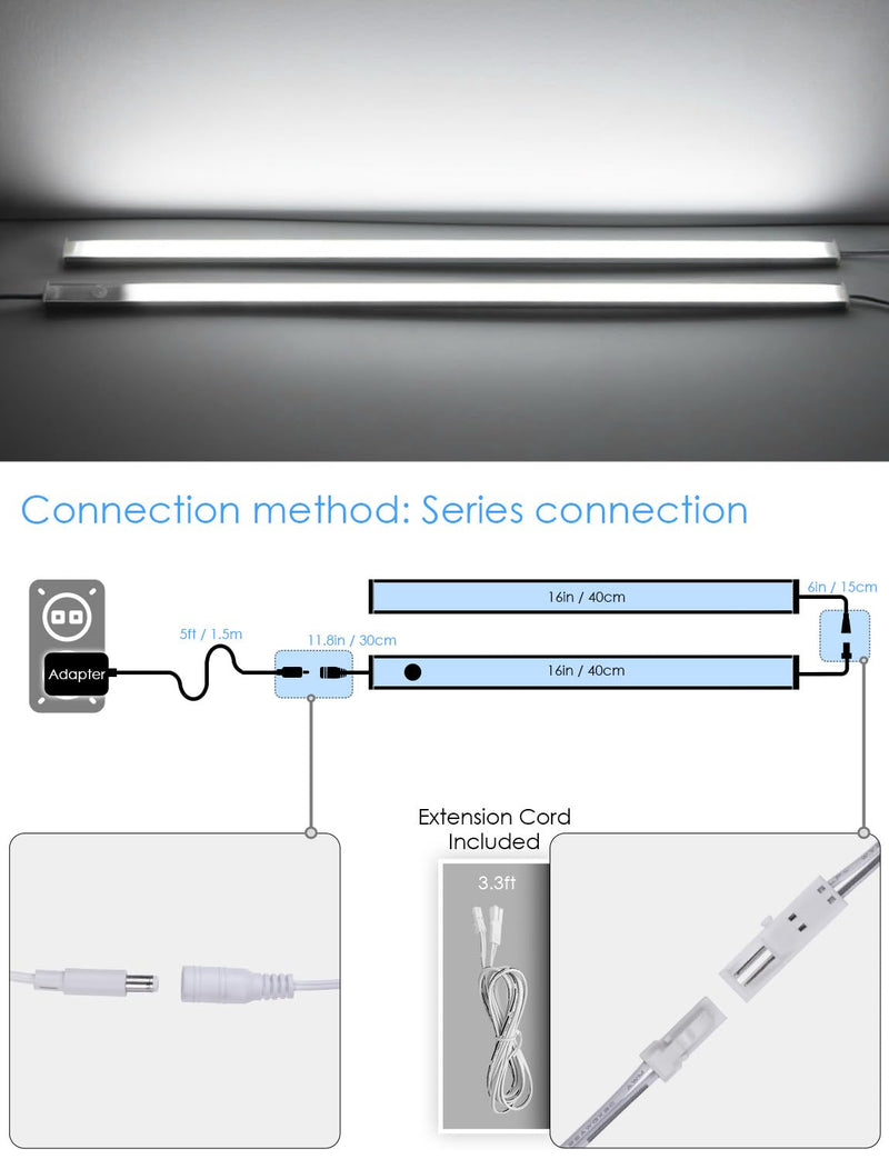 Motion Sensor Under Cabinet Lighting Indoor Plug in, 16" 12V LED Under Counter Lights Super Bright Magnetic for Kitchen/Hallway/Toilet/Garage/Closet(Cold White/6000K, 3 Pack) Cool White/6000K 3 Pcs