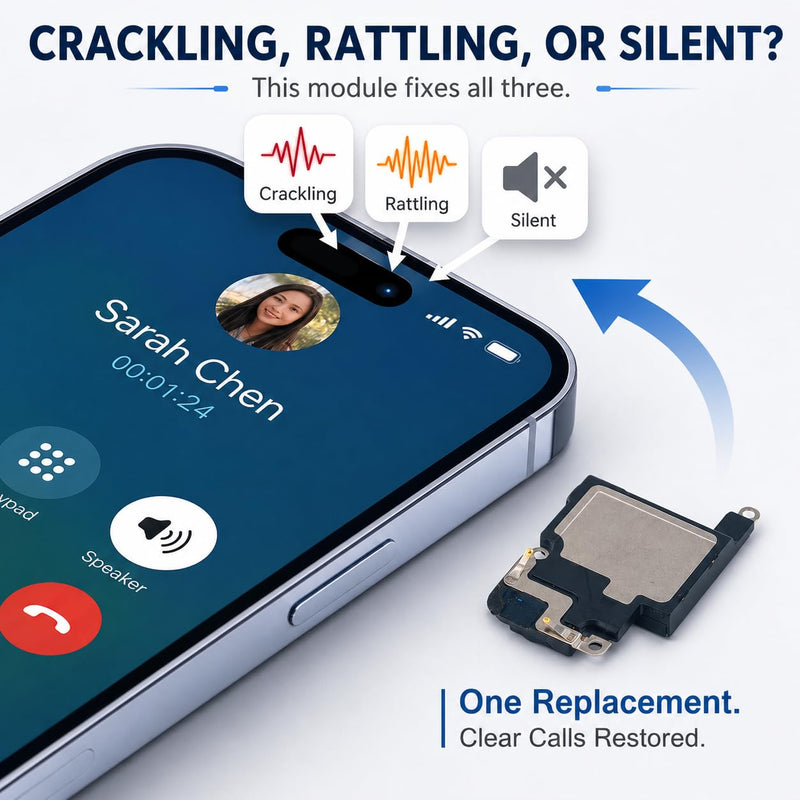 Earpiece Speaker Bundle Kit Compatible with iPhone 14 Pro Max - Snap-in Connector No Soldering - Includes 2X Dust Mesh & 2X Screen Adhesive Seal