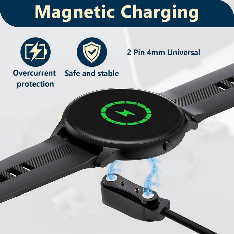 2-Pack Smart Watch Charger for GloryFit T80 T70 T60 T50 P99 P98 - 2 Pin Spacing Magnetic USB Charging Cable - Replacement Power Cord for P45 P32 P36 & More - Smartwatch Charging Cable Accessories, 2FT
