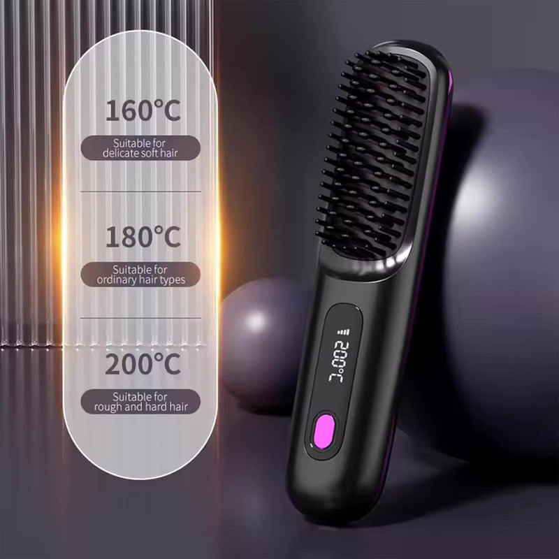 Go Brush Pro, Cordless Hair Straighteners Brush, Portable Wireless Hair Straightening Brush for Short Hair, USB Rechargeable Heated Hot Comb with 3 Temperature Settings, Mini Styling Comb for Travel A