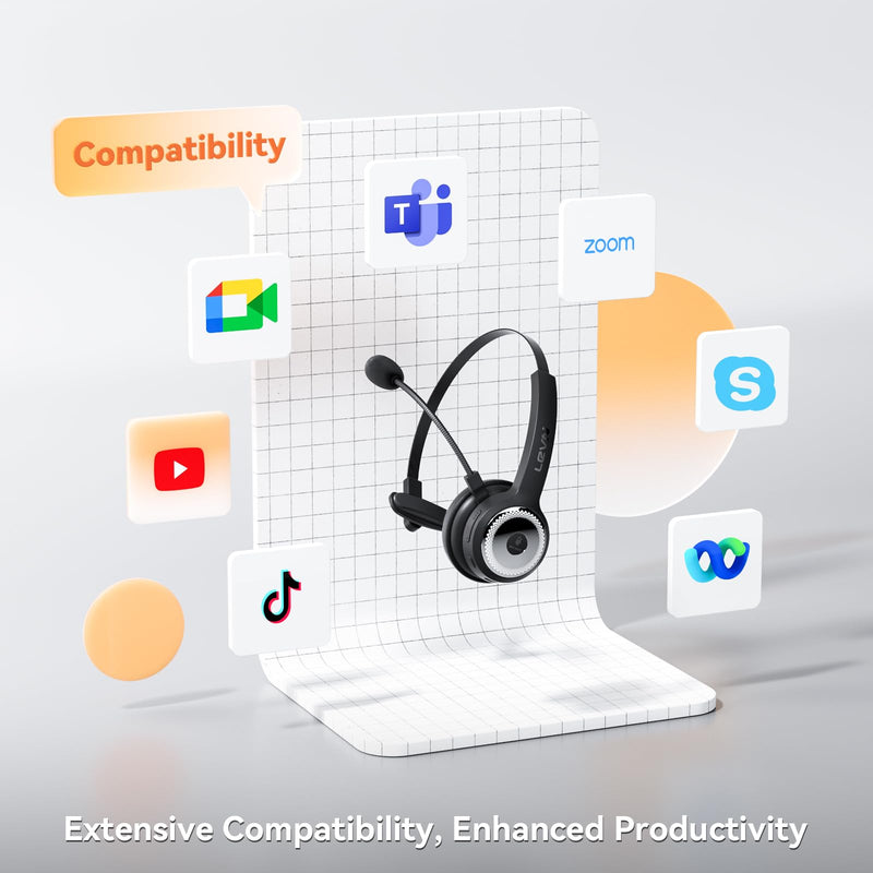 Wireless Headset with Mic for Work, AI Noise Cancelling Bluetooth Headset | Wireless Headset with Mute Button & USB Dongle, Charging Base, 50h Playtime, Suitable for Call Center/Computer/Laptop/Teams Black