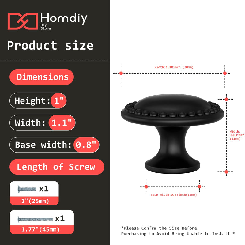 homdiy 20 Pack Black Cabinet Knobs Solid Zinc Alloy Matte Black Cabinet Konbs Ktichen Cupboard Hardware Drawer Dresser Hardware