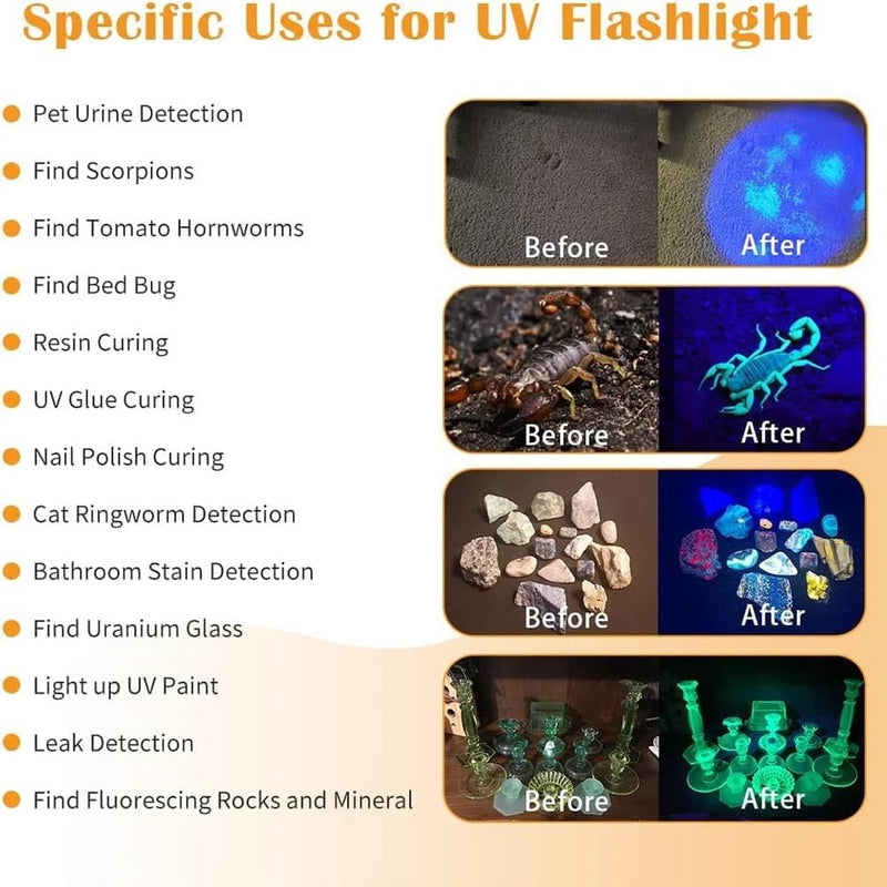 30W 365nm UV Flashlight USB Rechargeable UV Light High Power Black Light Flashlight for Pet Urine Detection, Resin Curing, Minerals, Blood tracking, Scorpion, Rockhounding,Yooperlites, A/C Leak Detect
