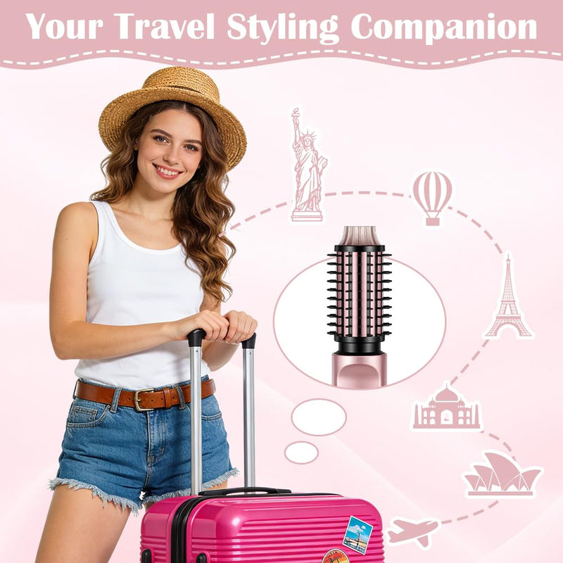 Thermal Brush,Blowout Boost Ionic Round Heated Hot Brush,2-in-1 Styling Tool,38mm Barrel,4 Temperature Settings,Create Natural Curls,Bouncy Hair,Easy to Use,Lightweight Dual,Pink
