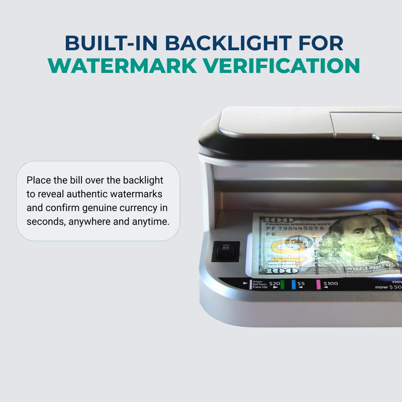 K440 Ultraviolet Counterfeit Bill Detector, Magnetic Ink Sensor, Backlight for Watermark Detection, Built-in Magnifier for Money, Credit Cards and IDs K440