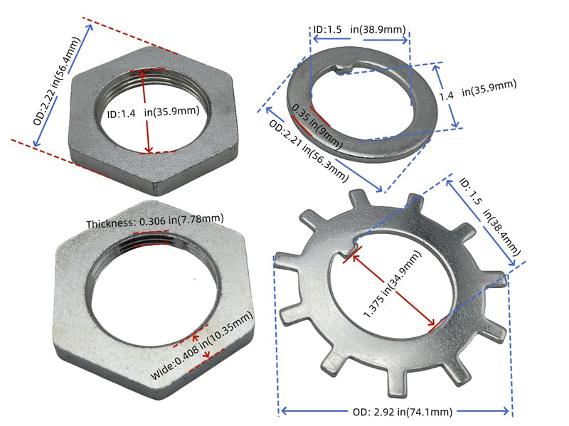 Replacement 1-1/2" Trailer Spindle Washer Nut Kit K71-367-00 Fits 9K 10K GD Round Spindle End Axle (Includes Tongue Washers 005-070-00 Tang Washers 005-071-00 JAM Nuts 006-096-00)