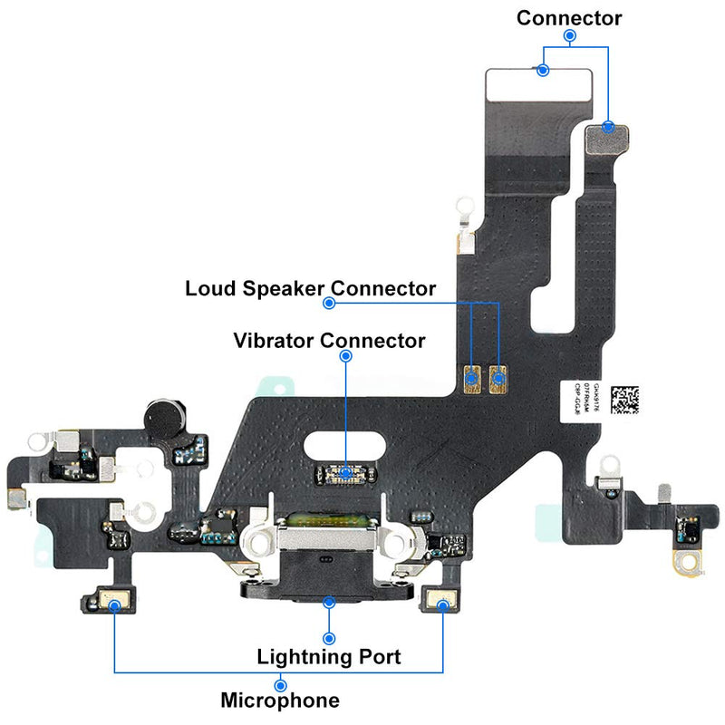 MMOBIEL Dock Connector Compatible with iPhone 11 2019 - Charging Port Flex Cable - Headphone Port/Microphone/Antenna Replacement - Incl. Screwdrivers - Black