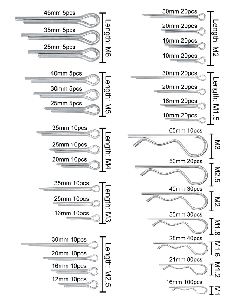 600 Pcs Cotter Pins Assortment Kit - 31 Sizes Hardware Pins Set 304 Stainless Steel Hitch Pin Clip Small Carter Pins Used for Automotive, Trailer Hitch,Lawn Mower R&U-600pcs