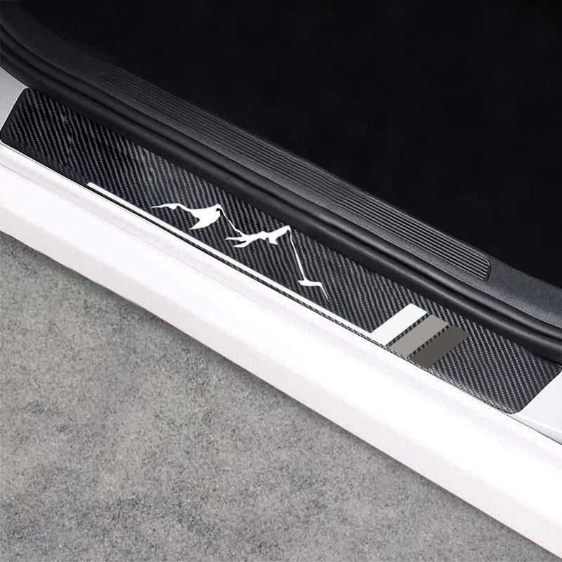4Pcs Front/Rear Carbon Fiber Car Door Sill Protector Door Entry Guard Door Sill Protector fit for Car SUV Truck Universal gray