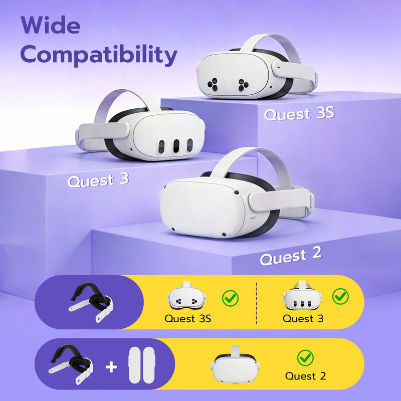 Mcbazel Elite Head Strap for Meta Quest 3S/3/2 Break-Resistant Black | Replacement Upgrade with Adjustable Dial, Memory Foam Rear Pad, ABS PC Side Arms, Q2 Adapter Brackets, Wipe-Clean PU Cushion