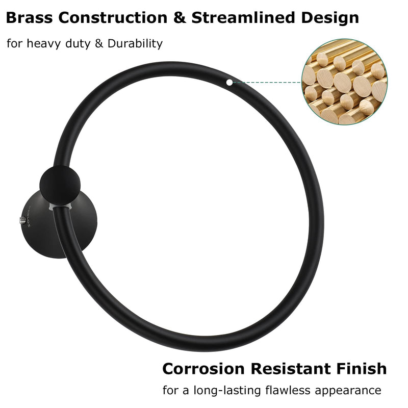 PARLOS Towel Ring Round Closed 7" Diameter for Bathroom & Kitchen | Wall Mount, Brass with Zinc alloy base construction Matte Black