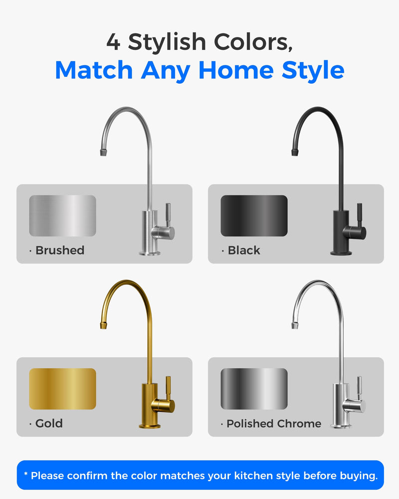 Waterdrop G2FCT-BN Drinking Water Faucet, Reverse Osmosis Faucet, Water Filter Faucet for Kitchen Bar Sink, Single Handle, Easy to Install, Lead-Free, Stainless Steel, Brushed Brushed Stainless Steel