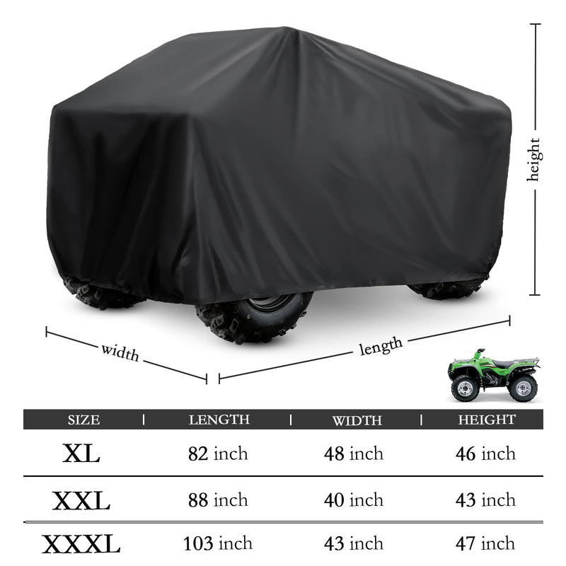 XYZCTEM Premium ATV Cover,210D Oxford Fabric Protection Against Water, UV, Wind. Quad Cover for Can-am,Suzuki,Kawasaki, Honda, Yamaha, Polaris,and More.4 Wheeler Accessories(Black,82 inch) XL - 82" L x 48" W x 46" H Basic Black