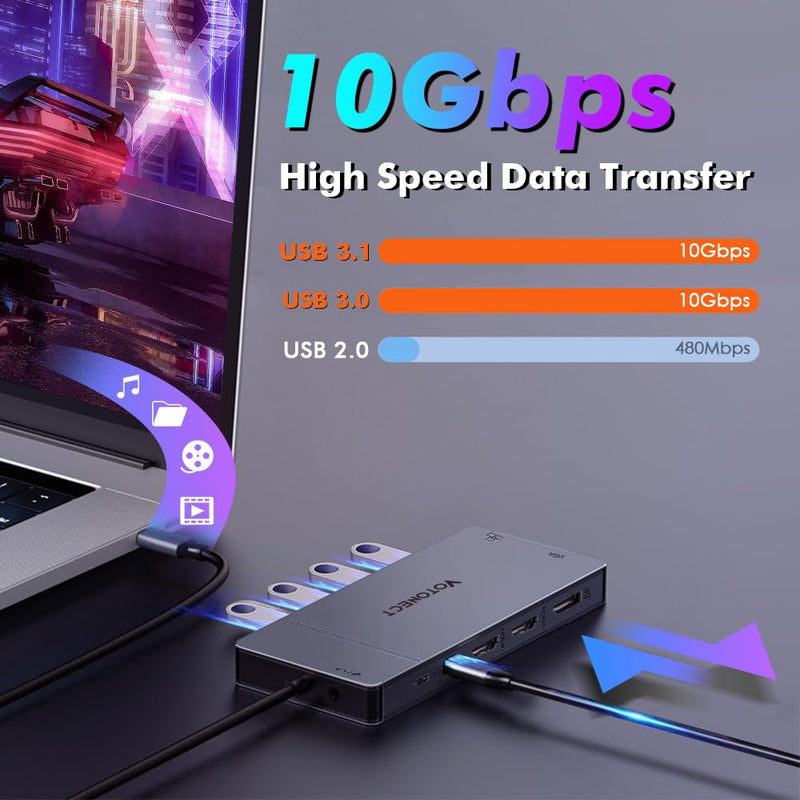 USB C Hub USB C Docking Station 14-in-1 Adapter with Dual 4K HDMI & 8K DP Output USB3.0 x2, VGA, USB2.0 x2, PD100W, Gigabit Ethernet, 3.5mm Audio for MacBook, Dell, HP, Lenovo, Surface