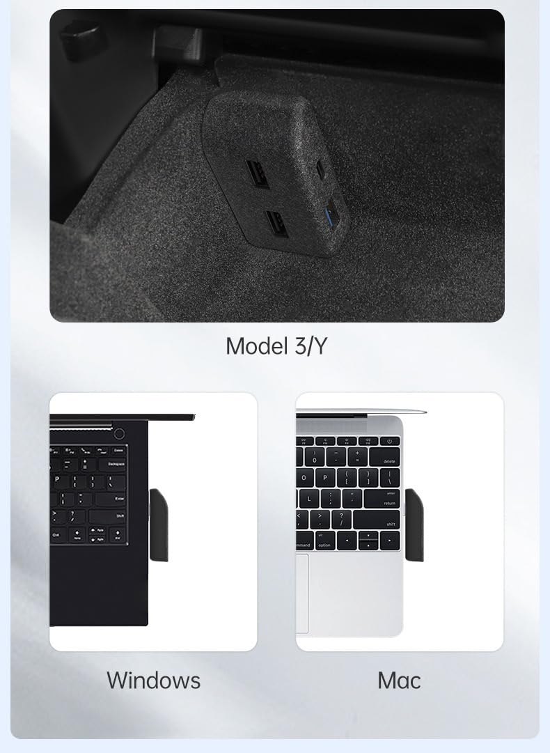 Glove Box USB Hub for Tesla Model Y (2021-2024) & Model 3 (2021-2023), 3 USB A & 1 USB C High-Speed Data Transfer & Charging for Dashcam, Sentry Mode, SSD, Game Controllers, Music 2020-2024Model Y&2017-2023Model 3 3 USB-A & 1 USB-C