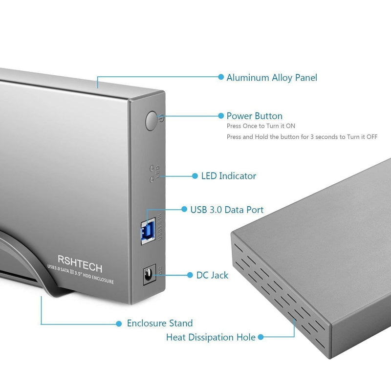 RSHTECH 3.5 inch Aluminum SATA Hard Drive Enclosure + SATA Dual Bay Hard Drive Docking Station
