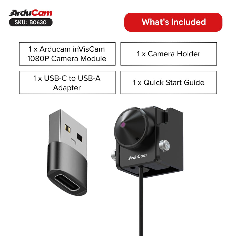 Arducam 2MP Mini USB Camera Module, Ultra Low Light UVC Webcam with STARVIS 2 Sensor, 1080P USB Webcam for PC, Laptop, Raspberry Pi