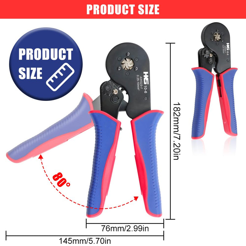 HKS Ferrule Crimping Tool Kit - Hexagonal Ferrule Crimper Plier (AWG 23-7) with Wire Stripper & 1900pcs Wire End-Sleeves Terminals Kit Crimper 10-6+1900PCS+Stripper