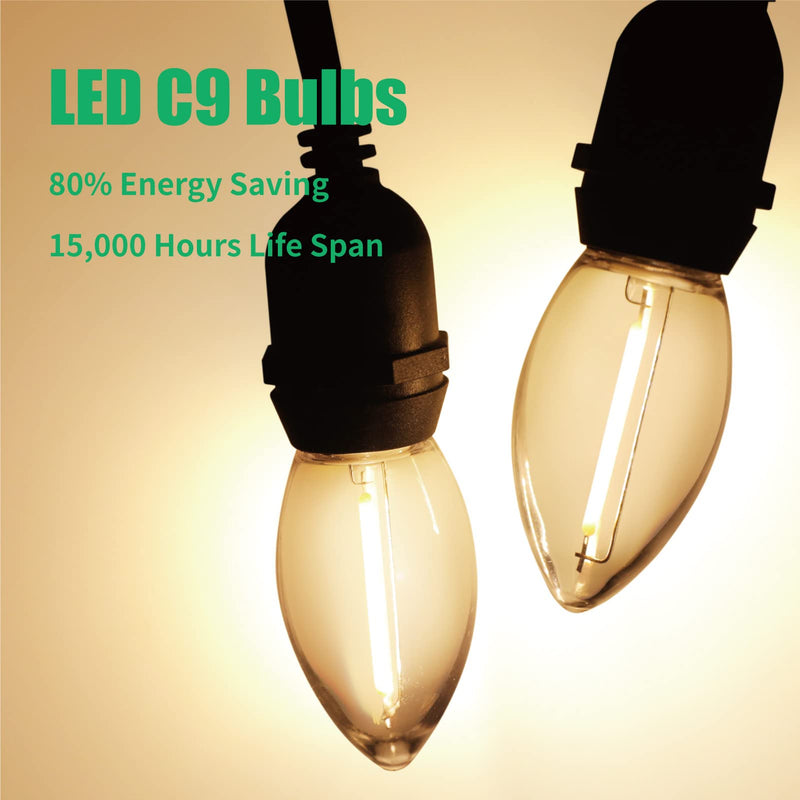 Meconard C9 Led Replacement Christmas Light Bulbs, C9 Shatterproof Plastic Led Bulbs for Christmas Outdoor String Lights, E17 Intermediate Base, Commercial Grade Holiday Bulbs, Warm White, 50 Pack 50 Count (Pack of 1)