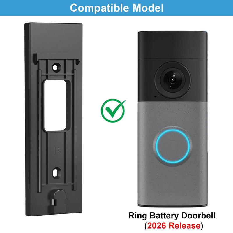 2026 Upgraded No Drill Doorbell Mount for Ring Battery Doorbell(Newest Model), Heavy-Duty Adhesive Wall Mount, Easy to Install, Door Mounting Holder Bracket Accessories for Home Rentals Room Black