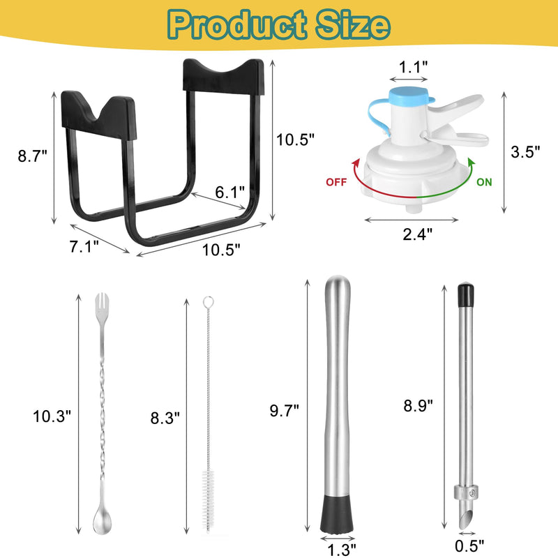 Yoption Lemonade Stand Supplies Tool Kit, Include Muddler, Straw Puncher, Stainless Steel 3-5 Gallon Water Jug Stand, Dispenser Valves, Straw Brush and Mixing Spoon for Lemonade Preparation