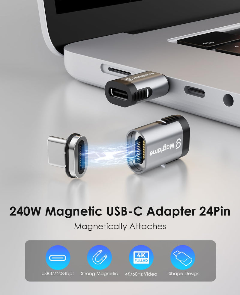 Magnetic USB C Male to USB C Female Adapter, 240W Type C Adapter Extender, 20Gbps Data Transfer 4K Video Output for Steam Deck, ROG Ally, Switch, Notebook, PC, Tablet, iPhone 15 Straight 1 Pack 240W Stright-20Gbps