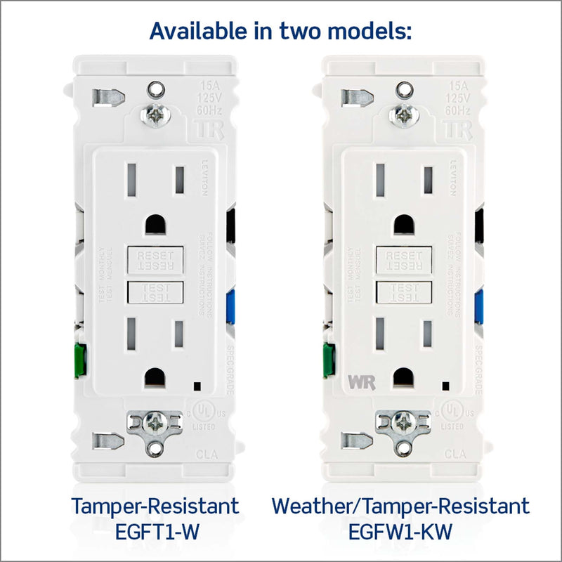 Lever Edge 15 Amp Self-Test, Tamper/Weather Resistant GFCI Outlet, EGFW1-KW, White