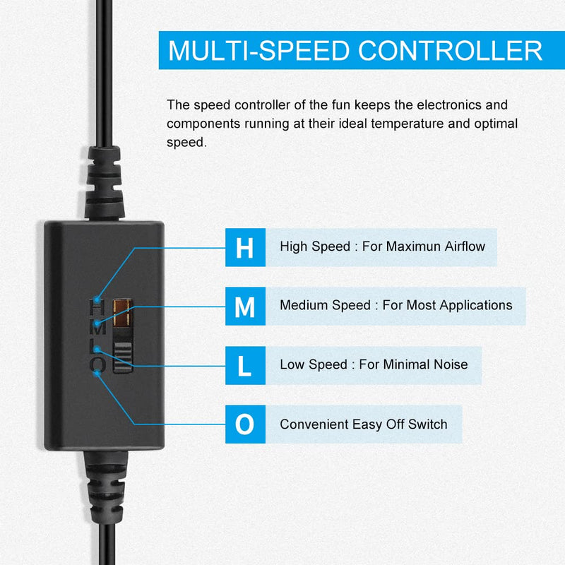 2Pack 140mm Mini USB Fan Computer Fan Multi-Speed Control, Reduction Heat for Router, Game Console, TV Box, Recipient, Modem, DVR, Playstation, AV-Cabin 2 Pack