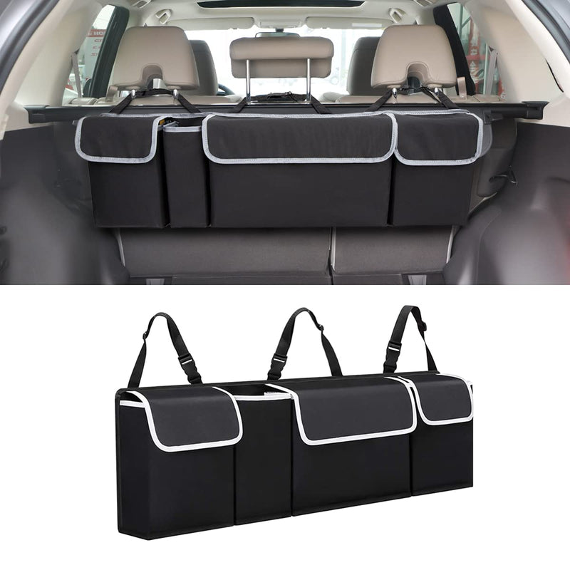 Car Trunk Organizer and Storage, Backseat Hanging Organizer for SUV, Truck, MPV, Waterproof, Collapsible Cargo Storage Bag with 4 Pockets, Car Interior Accessories (Black) Black