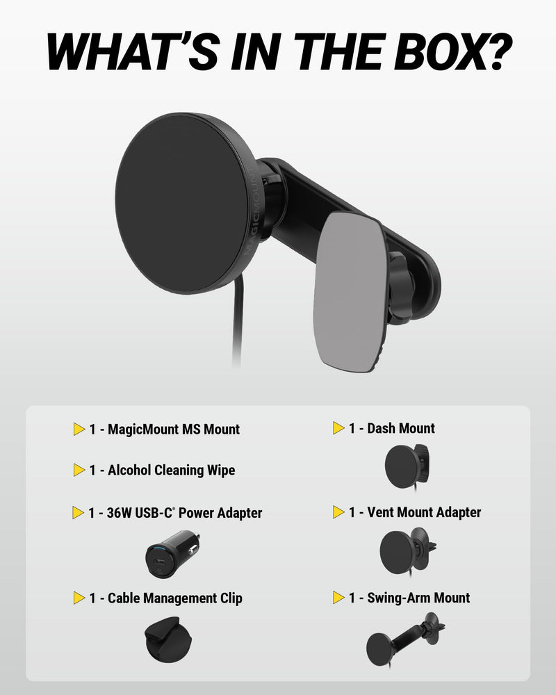 Scosche Qi2 MagSafe Car Mount Charger 25W Fast Wireless Phone Holder with 5-in-1 Mounting Options for Vent, Dashboard, Swing Arm, Back-of-Display, Compatible with iPhone 17/16/15/14/13 & Samsung S25