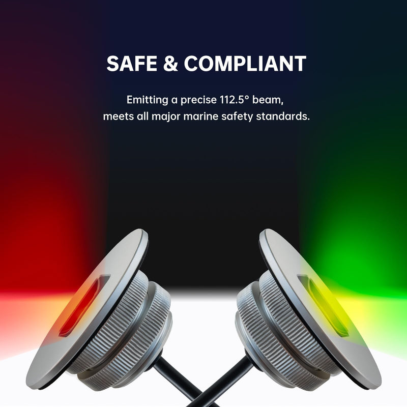 2 Nautical Mile LED Boat Navigation Lights Pair (Silver), Cold LED for Kayak, Pontoon, Yacht, Air Boat, USCG Precise 112.5° Beam Safe Brightest Navigation, Red Port Side, Green Starboard Red Port, Green Starboard Silver