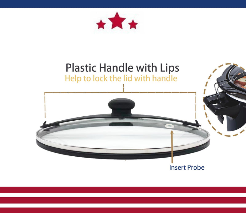 Oval Glass Lid Compatible with Hamilton Beach Slow Cooker (6quart) Model 33969 33866 33861, The Silicon Ring around the lid help to seal the pot, Clips help to lock the lid.