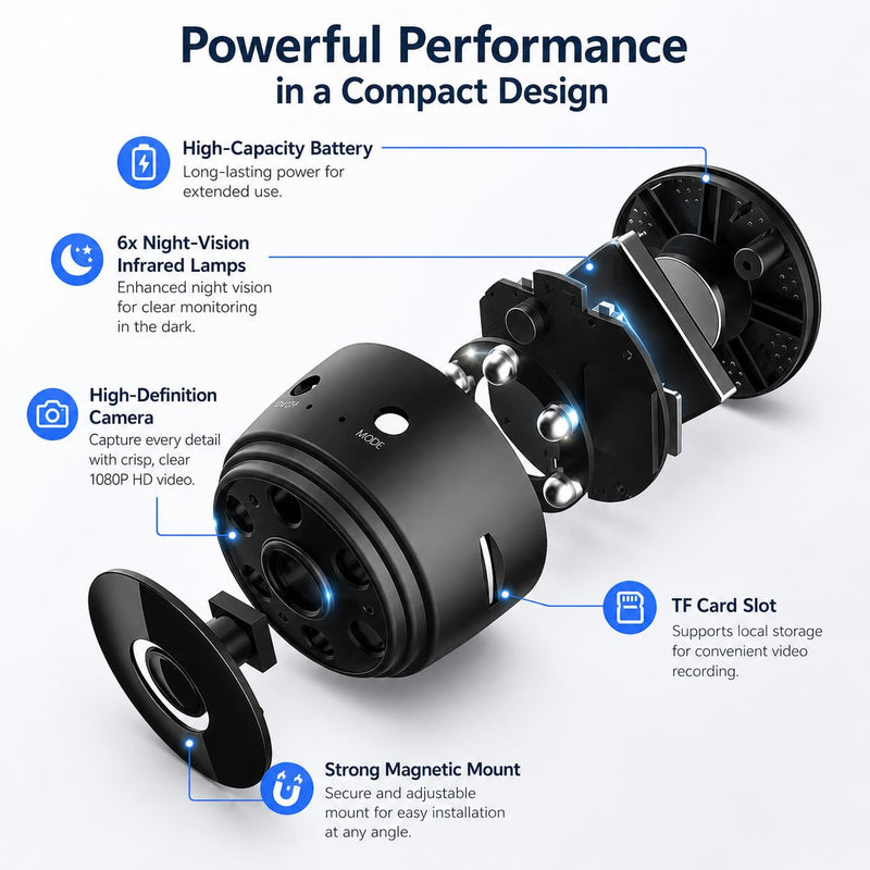 Hidden Camera，Spy Camera,1080p HD Mini WiFi Cam with Night Vision | PIR Motion Detection - Nanny Cam for Baby/Pet/Home/Office Black