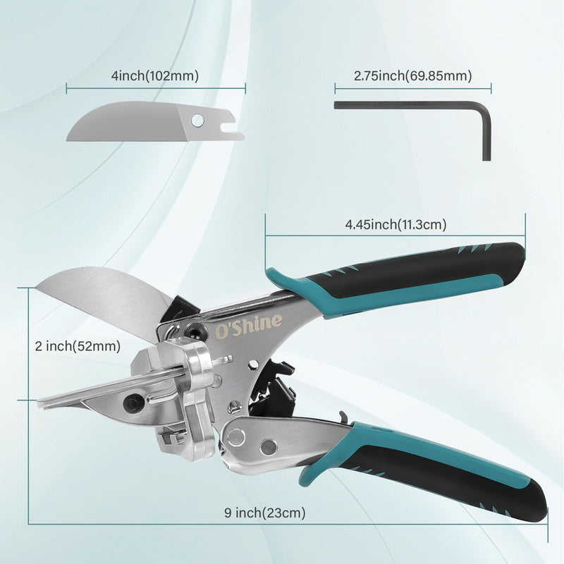O'Shine 22.5 Professional Ratchet Miter Shears Elite, 22.5 45 & 90 Degree Heavy Duty Multi Angle Base Shoe Cutter, 3X Effort Saving Shoe Molding & Quarter Round Cutting Tool, 1 Extra Replacement Blade