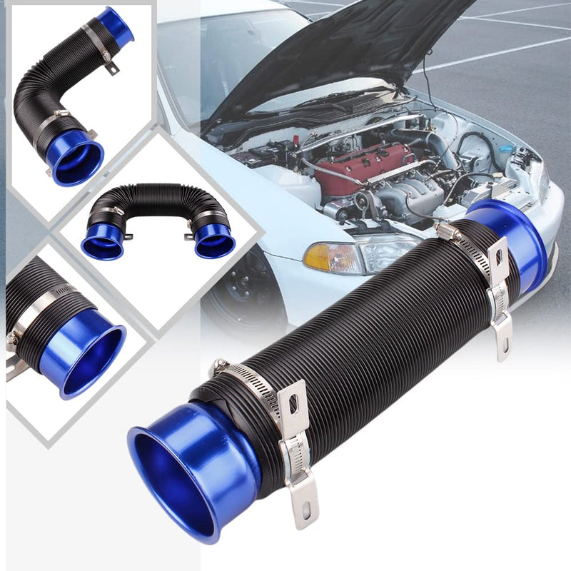 3" Turbine Intake Pipe, Cold Air Intake Pipe 76MM Adjustable Flexible Hose Tube Car Cold Air Turbo Intake Inlet Pipe Universal Cold Air Intake Filter, Blue