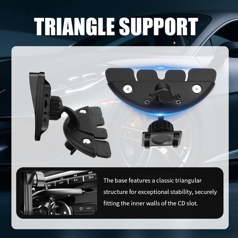 CD Slot Mount for Carplay Screen 360° Rotatable,2026 Upgraded Carplay Screen Mount with Triangle Stabilizing,Universal CD Mounts for Carplays Screens Dashcam GPS Car Accessories