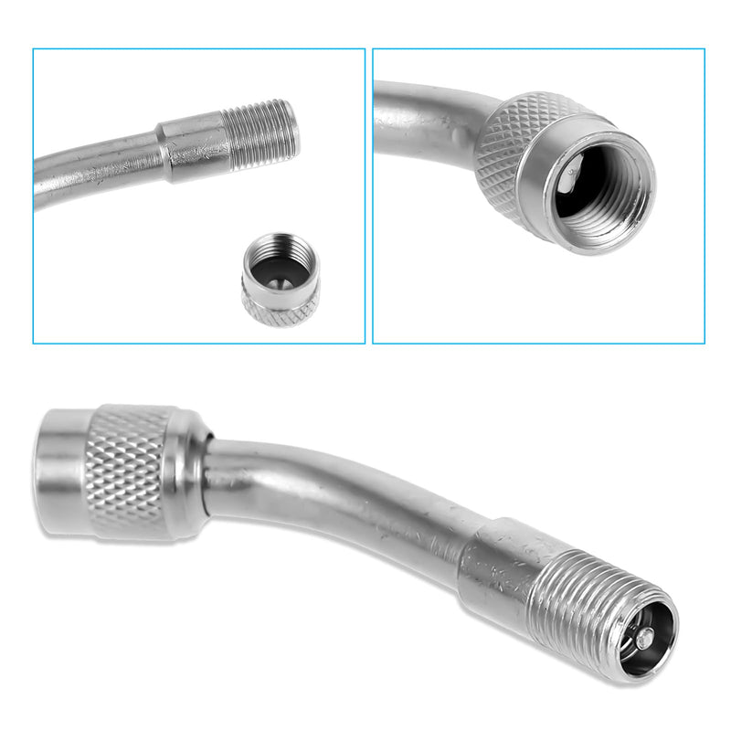 6 Pack 45 Degree 90 Degree 135 Degrees Metal Valve Stem Extenders, Dually Valve Stem Extenders Universal Valves Extensions for Wheels Passenger Cars RV Stroller Bicycles Motorcycles Trailer, Silver