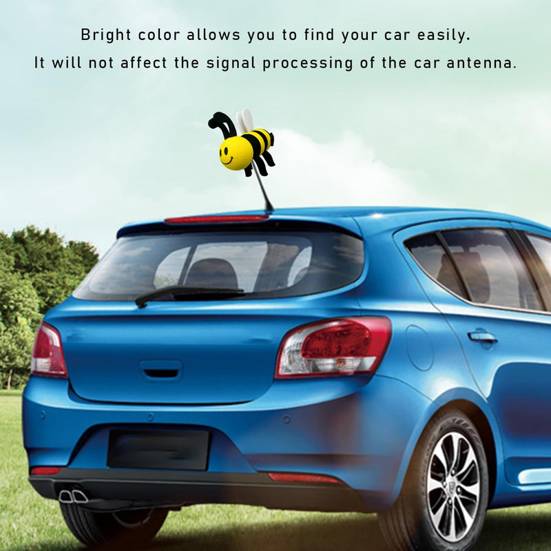Bee Car Antenna Toppers, Automotive Roof Lovely Face Bumble Bee Antenna Balls Stickers Decor, EVA Funny Cute Honey Bee Antenna Hat for Vehicles, Universal Car Accessories (White) White Wings