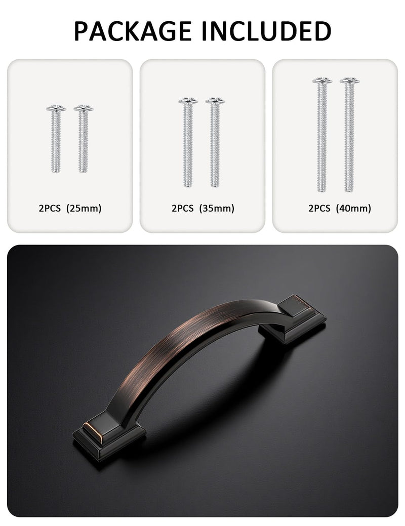 Mengico 10 Pack 3 Inch (76mm) Oil Rubbed Bronze Zinc Alloy Cabinet Pulls - Rustic Arch Drawer Handles for Kitchen & Bathroom, Vintage Cabinet Hardware 3" Hole Center (76mm)