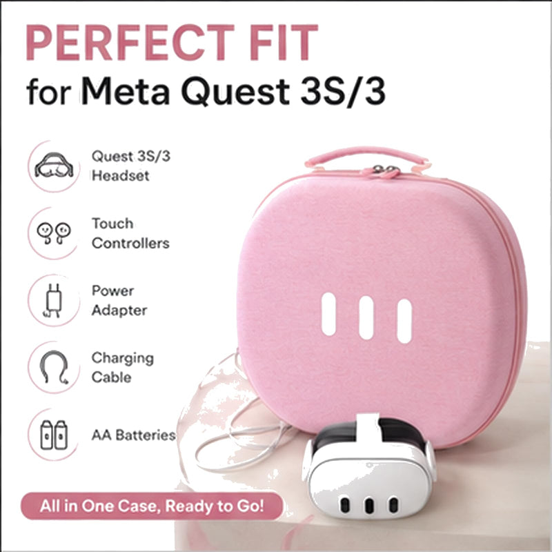 Comecase Hard Carrying Case for Meta Quest 3 and Quest 3S, Pink | Pre-Cut Foam, Mesh Pocket, Handle and Detachable Shoulder Strap, Organize Headset, Controllers and Accessories, case only