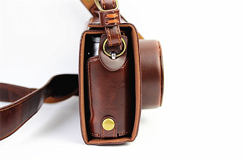 X100 Case, BolinUS Handmade PU Leather Fullbody Camera Case Bag Cover for Fujifilm Fuji X100 X100S X100T Bottom Opening Version + Neck Strap -Coffee Multi-Colored