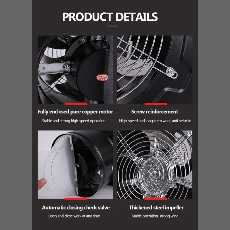 4 inch Exhaust Fan Metal Iron Ventilation Extractor, Silence with Anti-backflow Check Valve Window and Wall Mount Vent Fans for Home Office Kitchen Bathroom Grow Tent Garage Black 4 inch
