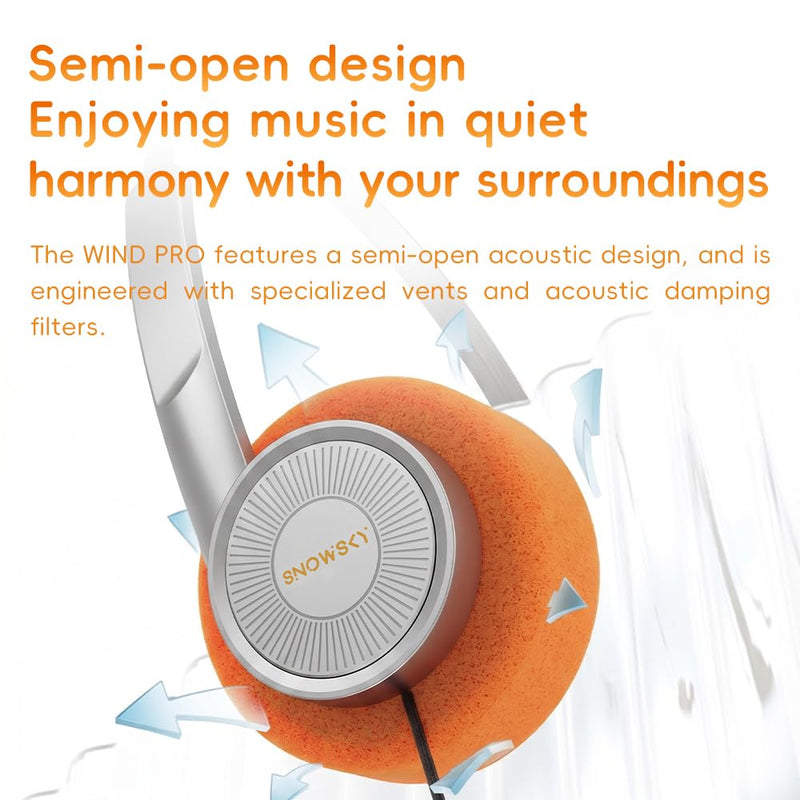 SNOWSKY FiiO Wind PRO 3.5mm Retro On-Ear Headphones with in-Line Controls, 40mm Dynamic Driver, Semi-Open HiFi Sound, Vintage Style Wired Headphones (Silver) Silver