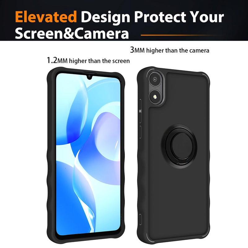 jioeuinly Case Compatible for BLU X5+ Plus Phone Case Cover [with Tempered Glass Screen Protector][ 2MM Thickening Super Protection][Ring Support] Black