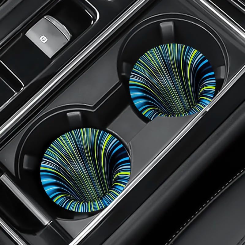 2pcs Swirl Car Coasters Cup Blue & GreenHolder Durable 2.75-in Non-Slip - | 2-piece set; 2.75 inch standard cup holder size; designed to protect cup holders from dust and spills; fits cars, trucks and Swirl Pattern