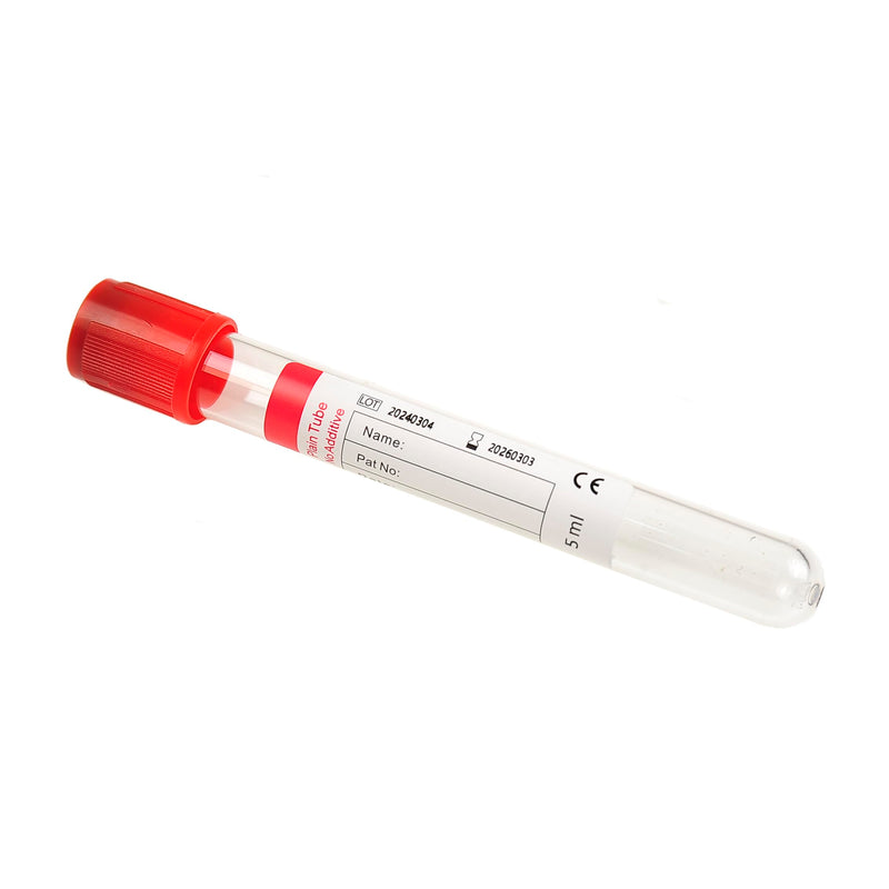 Veterinary Lab Vacuum Blood Collection Coagulation Tubes No Additive Tube Blood Collection Tube Pet Supplies, 5ml Red 100pcs 5 ML 100