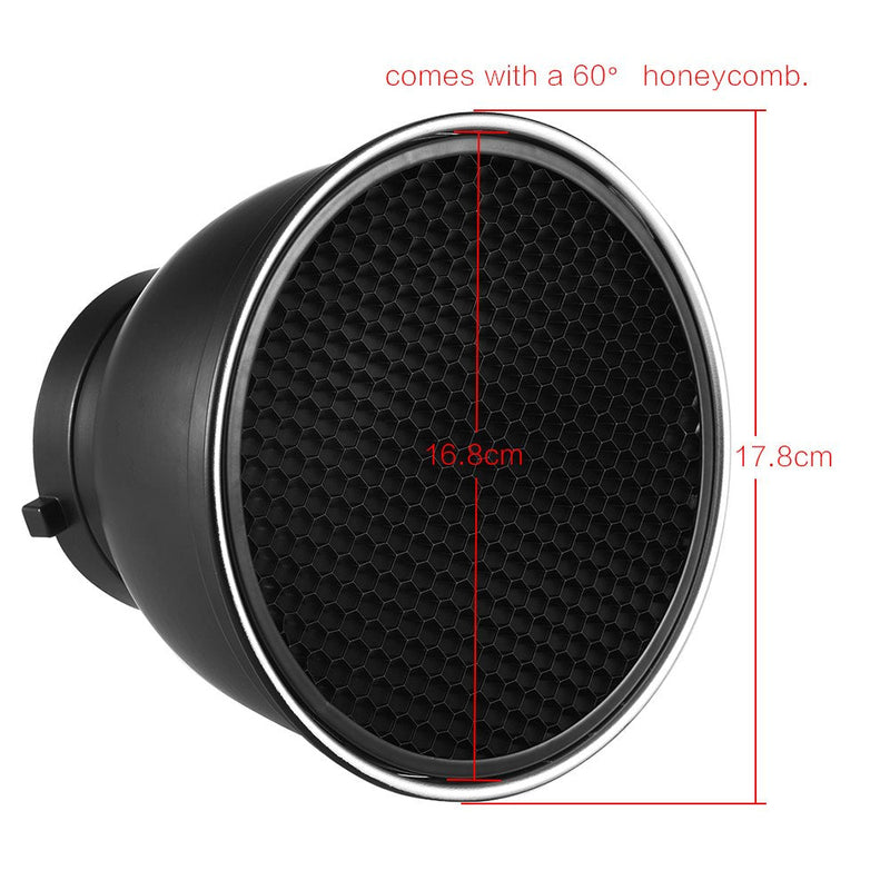 Andoer 7" Standard Reflector Diffuser Lamp Shade Dish with 60° Honeycomb Grid for Bowens Mount Studio Strobe Flash Light Speedlite (Without Soft Cloth)